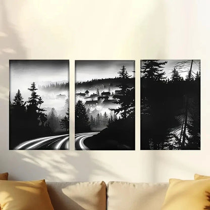 3pcs The Spooky Countryside Under The Moon Wall Art Set Canvas Framed 60x90cm - High Quality Print 100% Australian Made Wall Canvas Ready to Hang
