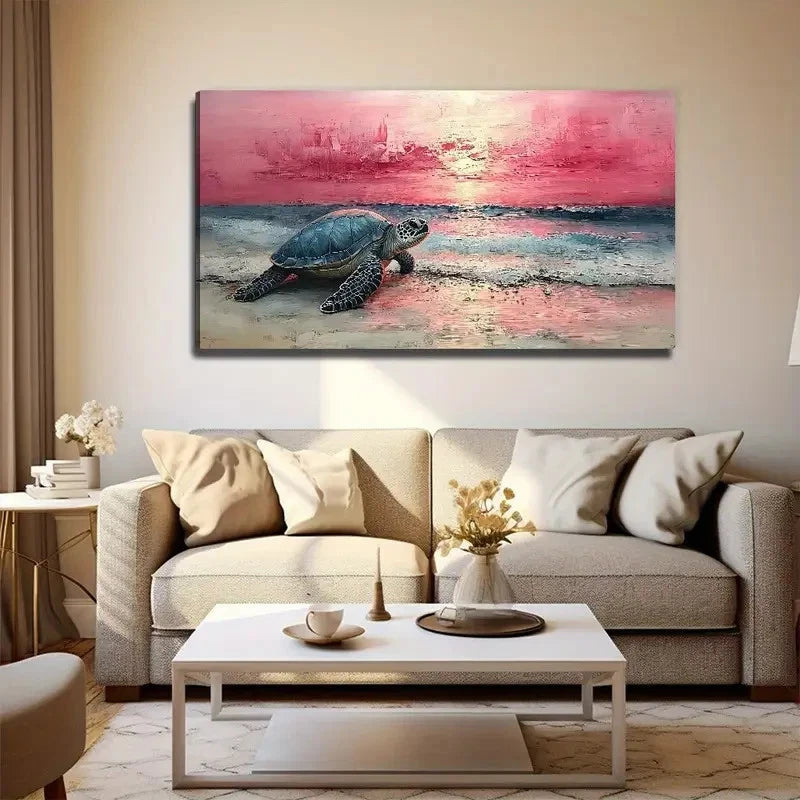 Turtle On The Beach Modern Wall Art Canvas Office Home Room Framed 120x60cm
