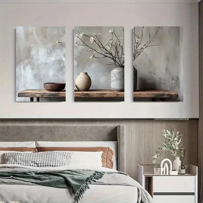 3pcs Minimalist Vase And Branch Decoration Wall Art Set Canvas Framed 50x70cm - High Quality Print 100% Australian Made Wall Canvas Ready to Hang