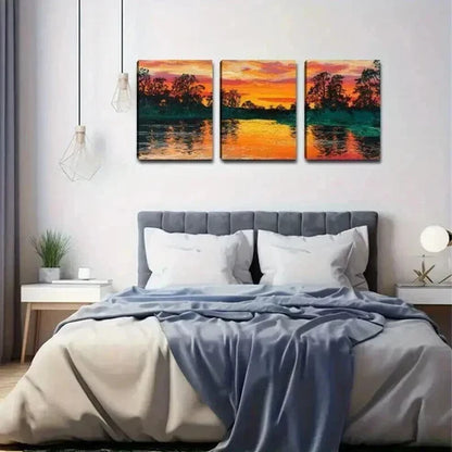 3pcs A Vivid Painting Of A Tranquil Lake Wall Art Set Canvas Unframed - High Quality Print 100% Australian Made Wall Canvas - Bella Home Decor