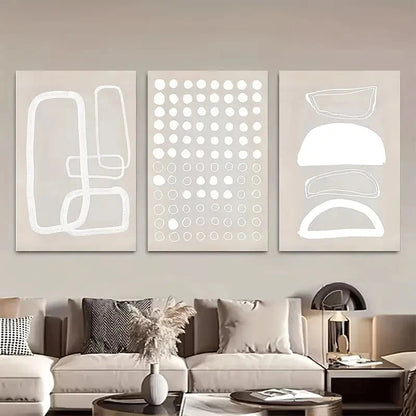 3pcs White Geometric Abstract Modern Metal Print Ready to Hang Art - Bella Home Decor