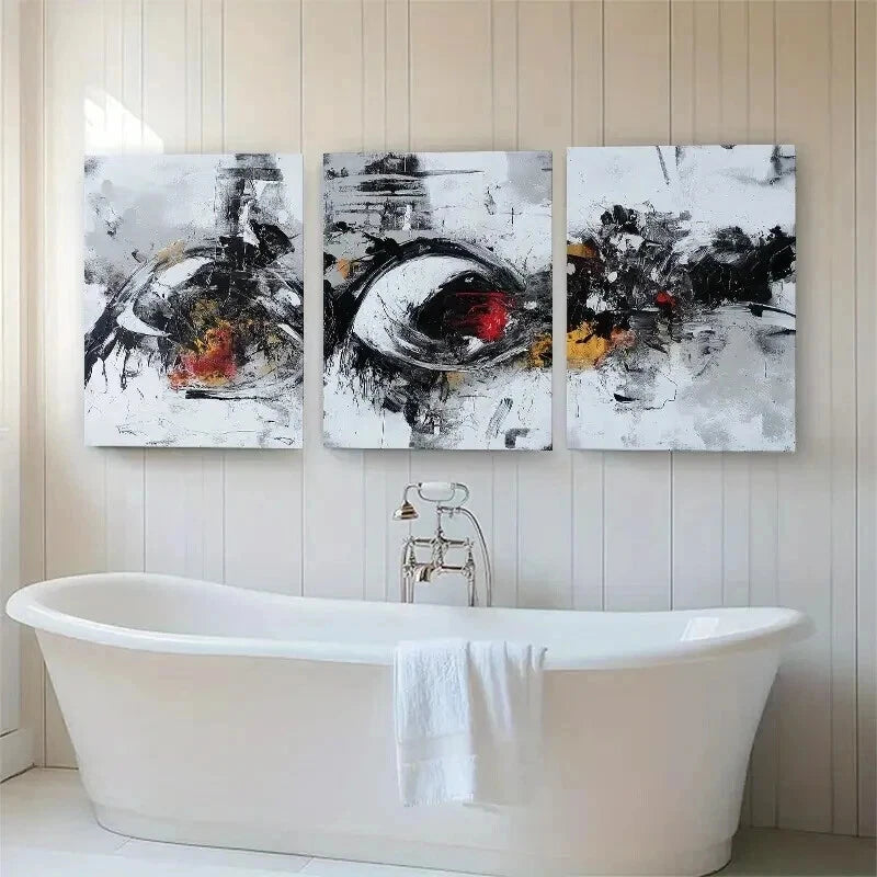 3pcs Black and White Geometric Design Perfect Wall Art Set Canvas Framed 50x70cm - High Quality Print 100% Australian Made Wall Canvas Ready to Hang