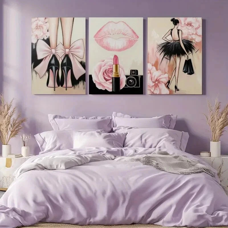 3pcs High Heels & Fashion Illustration  Wall Art Set Canvas Framed 40x60cm - High Quality Print 100% Australian Made Wall Canvas Ready to Hang - Bella Home Decor