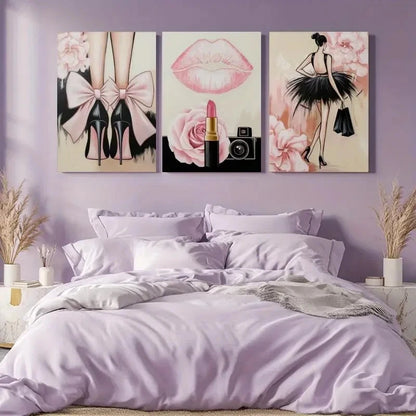 3pcs High Heels & Fashion Illustration  Wall Art Set Canvas Framed 40x60cm - High Quality Print 100% Australian Made Wall Canvas Ready to Hang - Bella Home Decor