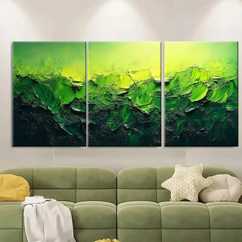 3pcs Vivid Green Abstract Art Metal Print Ready to Hang Art - Bella Home Decor
