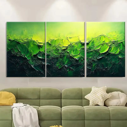 3pcs Vivid Green Abstract Art Metal Print Ready to Hang Art - Bella Home Decor