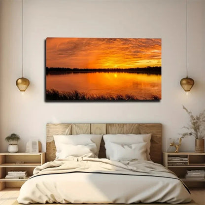 Lake & Sky Sunset Landscape Wall Art Canvas Office Home Room Framed 120x60cm