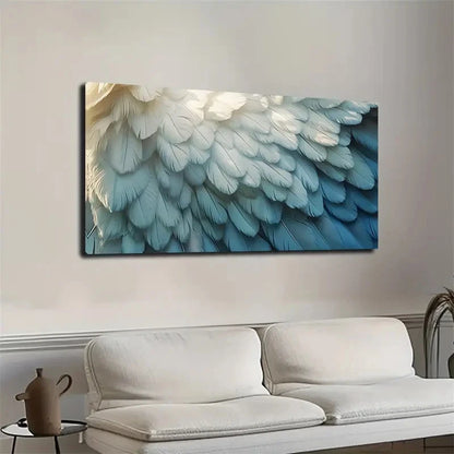 Vibrant Blue and White Feather Wall Art canvas office home room framed 120x60cm