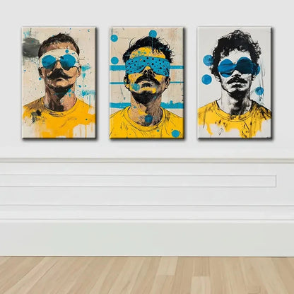 3pcs Old Man In Yellow T-Shirt Portrait Wall Art Set Canvas Framed 40x60cm - High Quality Print 100% Australian Made Wall Canvas Ready to Hang