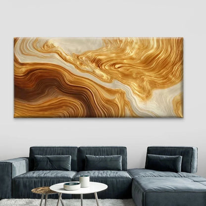 Abstract Fluid Golden Wall Art Canvas Office Home Room Framed 120x60cm