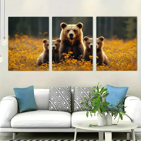 3pcs Family Bear Décor Nature Animal Perfect Wall Art Set Canvas Unframed - High Quality Print 100% Australian Made Wall Canvas