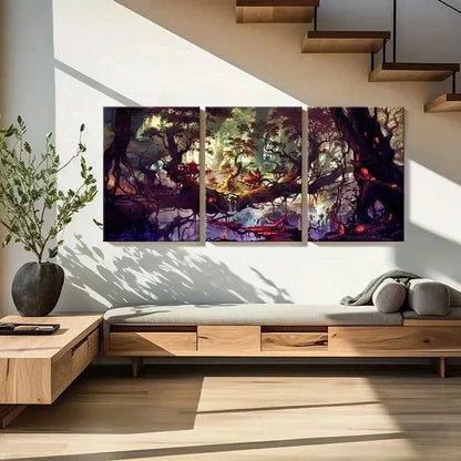3pcs Fantasy Tree House Vintage Wall Art Set Canvas Framed 40x60cm - High Quality Print 100% Australian Made Wall Canvas Ready to Hang - Bella Home Decor