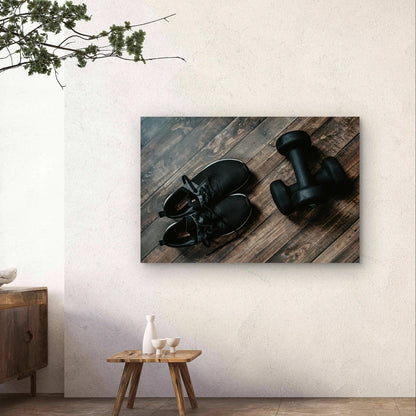 Fitness Sneakers and Dumbbells 5mm Plastic Poster Ready to Hang 90x60cm