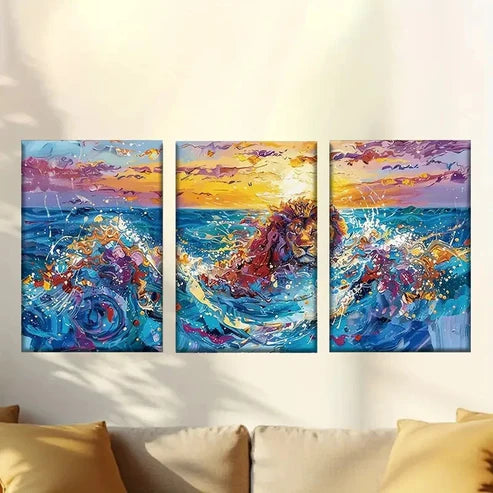 3pcs Colorful Abstract Lion Waves Wall Art Set Canvas Unframed – High Quality Print 100% Australian Made Wall Canvas - Bella Home Decor