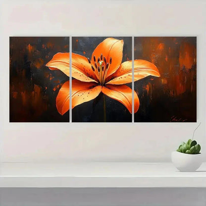 3pcs Vibrant Orange Lily Floral VO   Wall Art Set Canvas Framed 50x70cm - High Quality Print 100% Australian Made Wall Canvas Ready to Hang