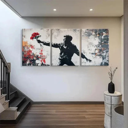 3pcs Vibrant Flower Throwing Urban Perfect Wall Art Set Canvas Unframed - High Quality Print 100% Australian Made Wall Canvas