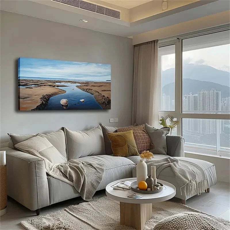 Scandinavian Style Beach Scene Wall Art Canvas Office Home Room Framed 120x60cm - Bella Home Decor
