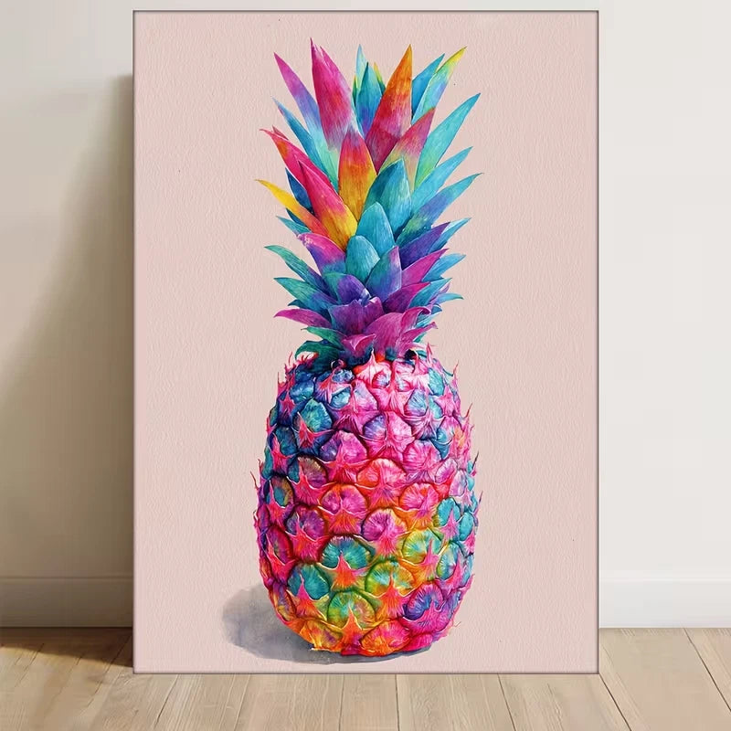 Colorful Watercolor Pineapple, Abstract Metal Print Ready to Hang