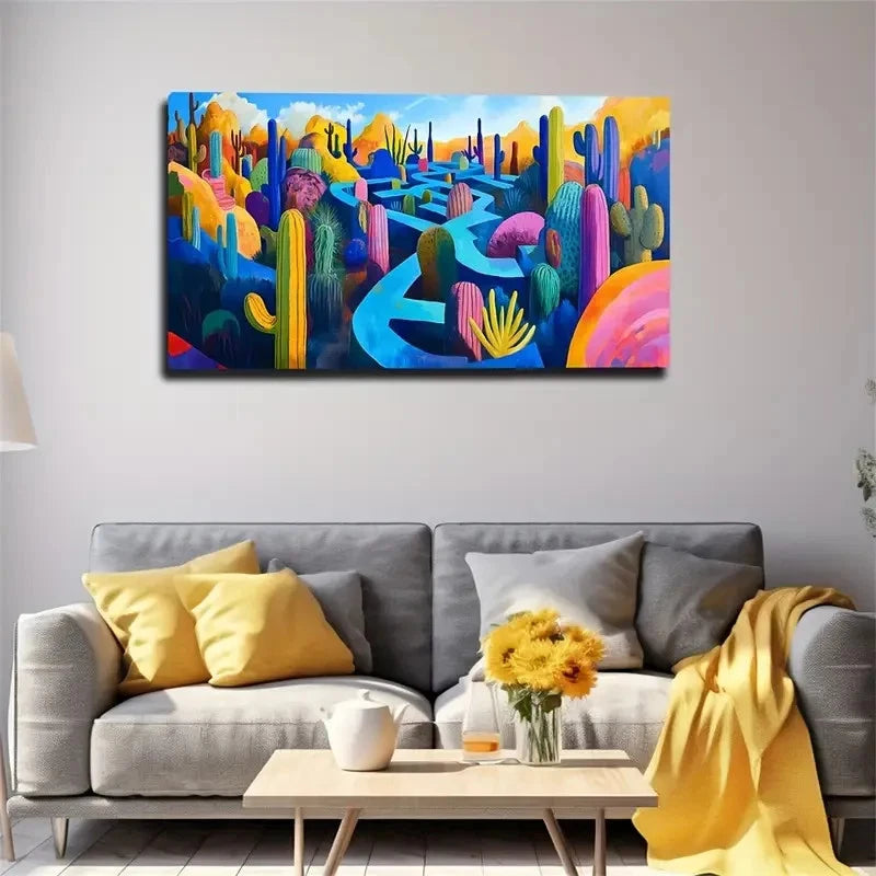 Pink Desert Scene With Saguaro Wall Art Canvas Office Home Room Framed 120x60cm