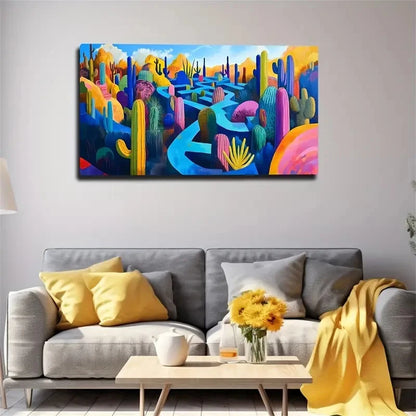 Pink Desert Scene With Saguaro Wall Art Canvas Office Home Room Framed 120x60cm
