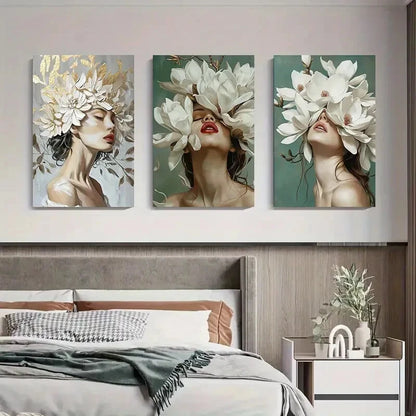 3pcs Elegant Flower Crown Modern Perfect Wall Art Set Canvas Framed 40x60cm - High Quality Print 100% Australian Made Wall Canvas Ready to Hang - Bella Home Decor