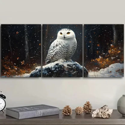 3 PCS Snowy Owl In Forest Wall Art Set Canvas Unframed - High Quality Print 100% Australian Made Wall Canvas - Bella Home Decor