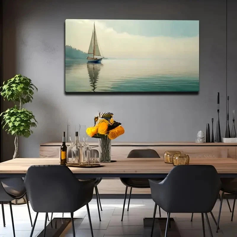 Tranquil Sailboat On Calm Wall Art Canvas Office Home Room Framed 120x60cm
