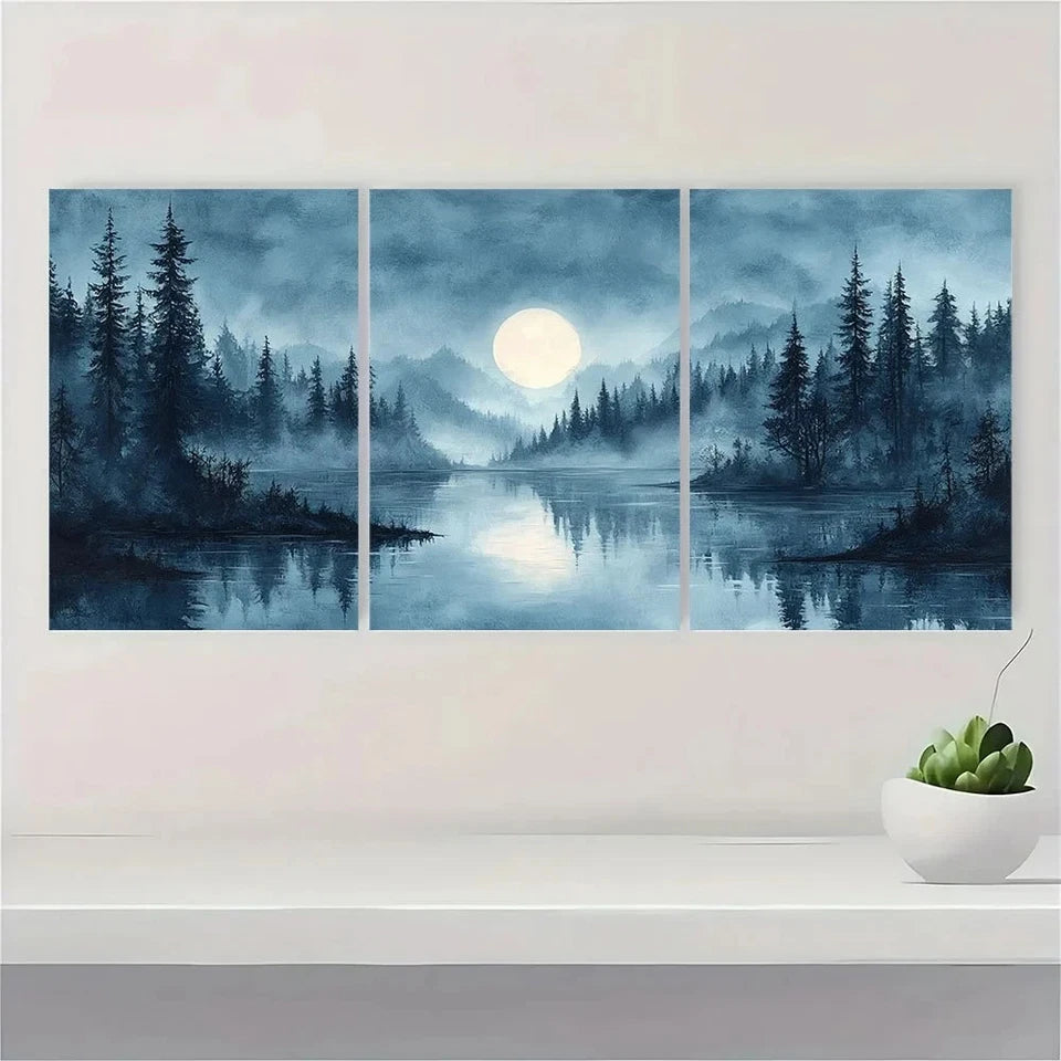 3pcs Misty Forest Abstract Vintage Style Serene Metal Print Ready to Hang Art - Bella Home Decor