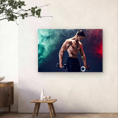 Athlete with Dumbbells & Coloured Smoke 5mm Plastic Poster Ready to Hang 90x60cm