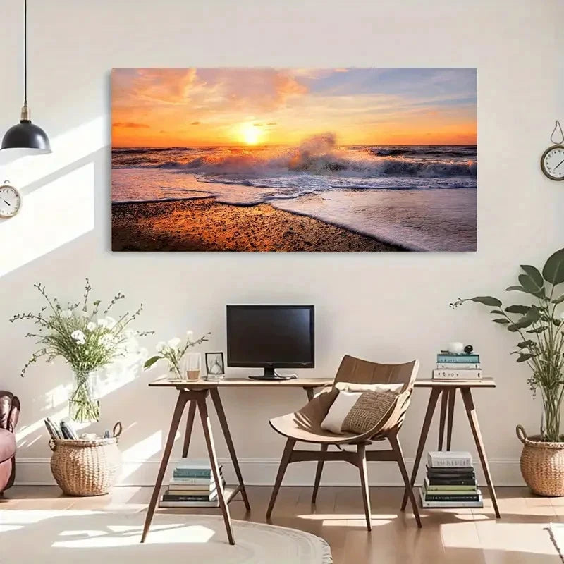 High Waves Seaside Décor Retro Wall Art Canvas Office Home Room Framed 120x60cm