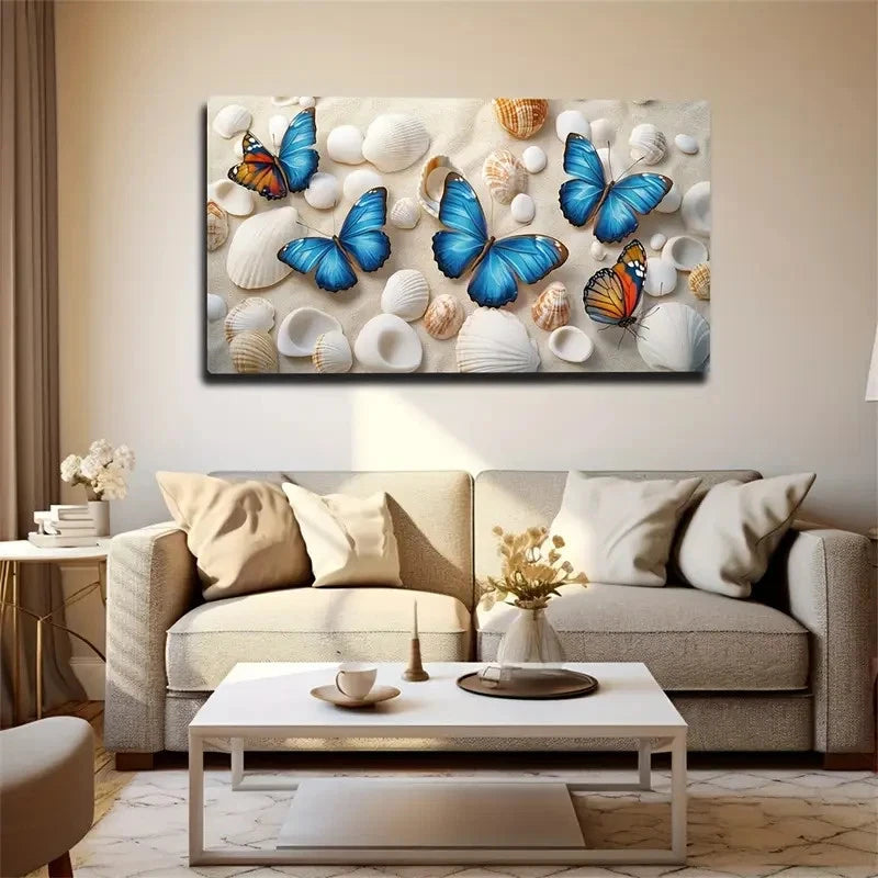 Romantic Beach Scene Blue Wall Art Canvas Office Home Room Framed 120x60cm