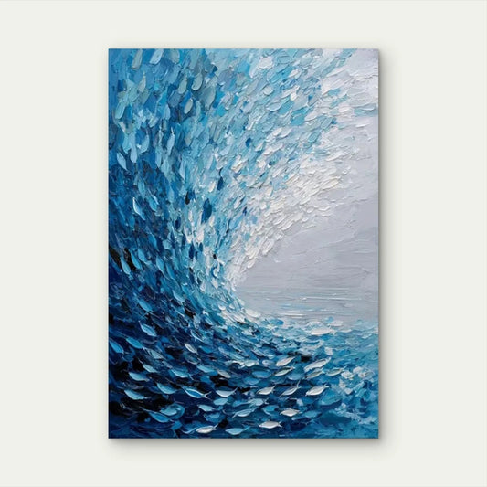 Blue & White Coastal Abstract Koi Fish Ocean Wave 60x90cm Metal Print Ready to Hang