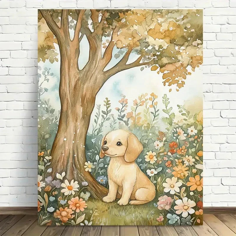 Beautiful Charming Golden Retriever Puppy In Floral 40x60cm Metal Print Ready to Hang - Bella Home Decor
