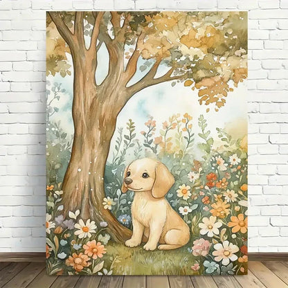 Beautiful Charming Golden Retriever Puppy In Floral 40x60cm Metal Print Ready to Hang - Bella Home Decor