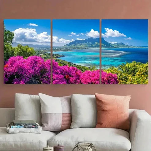 3pcs Vibrant Tropical Floral & Scenic Wall Art Canvas Unframed – High Quality Print 100% Australian Made Wall Canvas