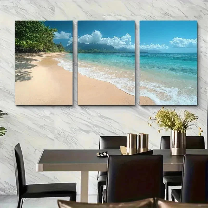 3pcs Sandy Anse Source Beach Perfect Wall Art Set Canvas Framed 50x70cm - High Quality Print 100% Australian Made Wall Canvas Ready to Hang
