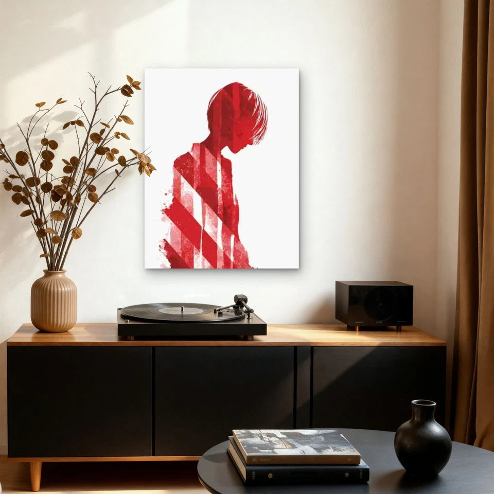 Modern Red Striped Abstract Figure 60x90cm Metal Print Ready to Hang