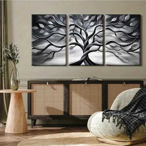 3pcs Black And White Twisting Tree  Wall Art Set Canvas Unframed - High Quality Print 100% Australian Made Wall Canvas - Bella Home Decor