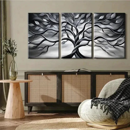 3pcs Black And White Twisting Tree  Wall Art Set Canvas Unframed - High Quality Print 100% Australian Made Wall Canvas - Bella Home Decor