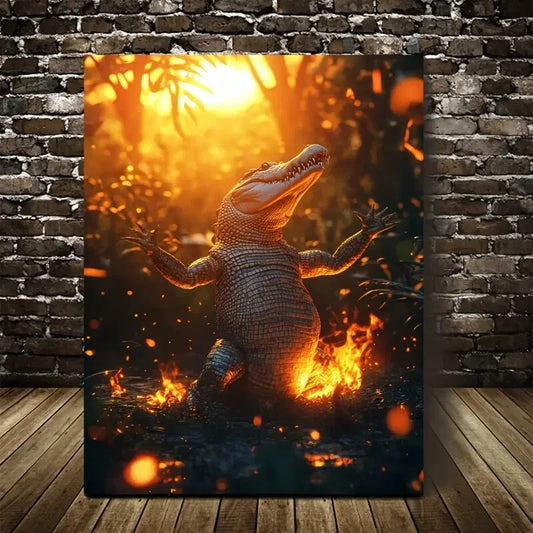 Whimsical Dancing Crocodile In Magical Painting 40x60cm Metal Print Ready to Hang - Bella Home Decor