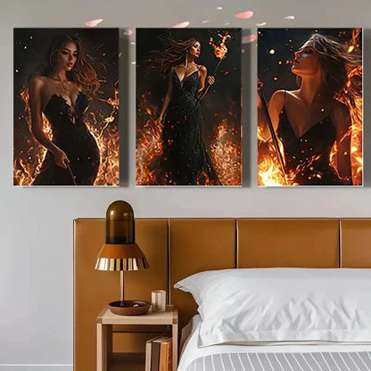 3pcs  Women in Flames, Vibrant  WF   Wall Art Set Canvas Framed 50x70cm - High Quality Print 100% Australian Made Wall Canvas Ready to Hang - Bella Home Decor