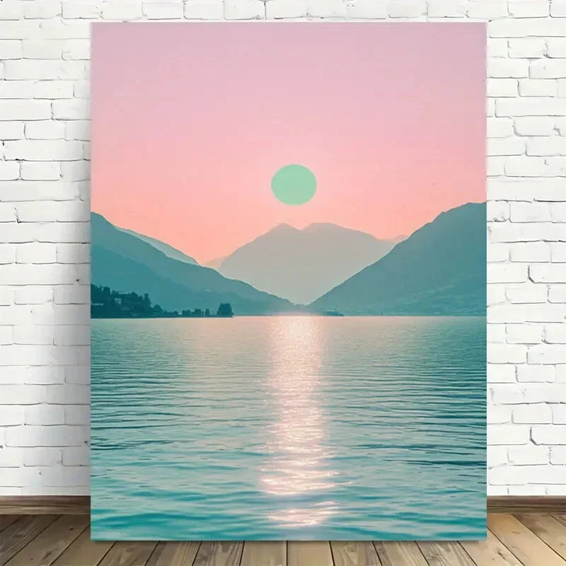 Beautiful Moonlit Serenity Lake Scene Painting 40x60cm Metal Print Ready to Hang - Bella Home Decor
