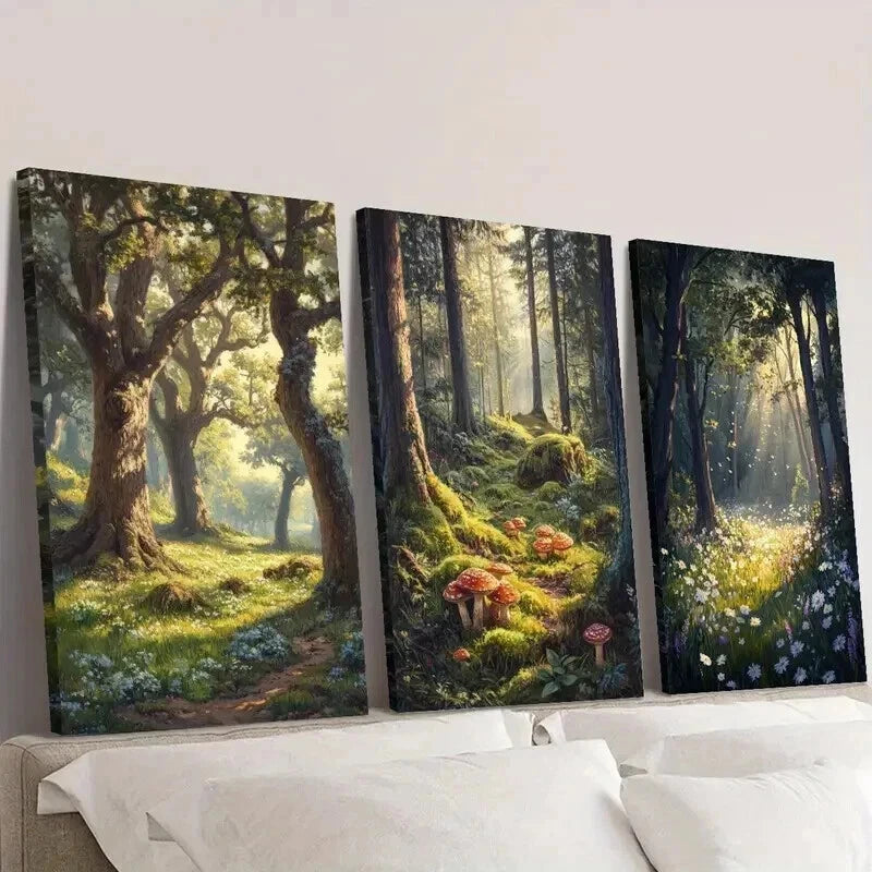 3pcs Forest & Flowers Nature Landscape Wall Art Set Canvas Framed 60x90cm - High Quality Print 100% Australian Made Wall Canvas Ready to Hang