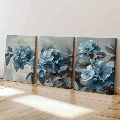 3pcs Abstract Vintage Blue Floral Design Wall Art Set Canvas Framed 40x60cm - High Quality Print 100% Australian Made Wall Canvas Ready to Hang - Bella Home Decor