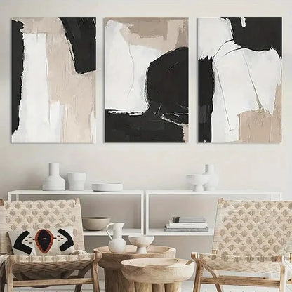 3pcs Painting Black and White Neutral Abstract Metal Print Ready to Hang Art - Bella Home Decor