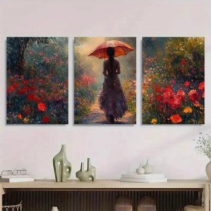 3pcs Morning Stroll Gardens Giverny Fine Perfect Wall Art Set Canvas Framed 60x90cm - High Quality Print 100% Australian Made Wall Canvas Ready to Hang