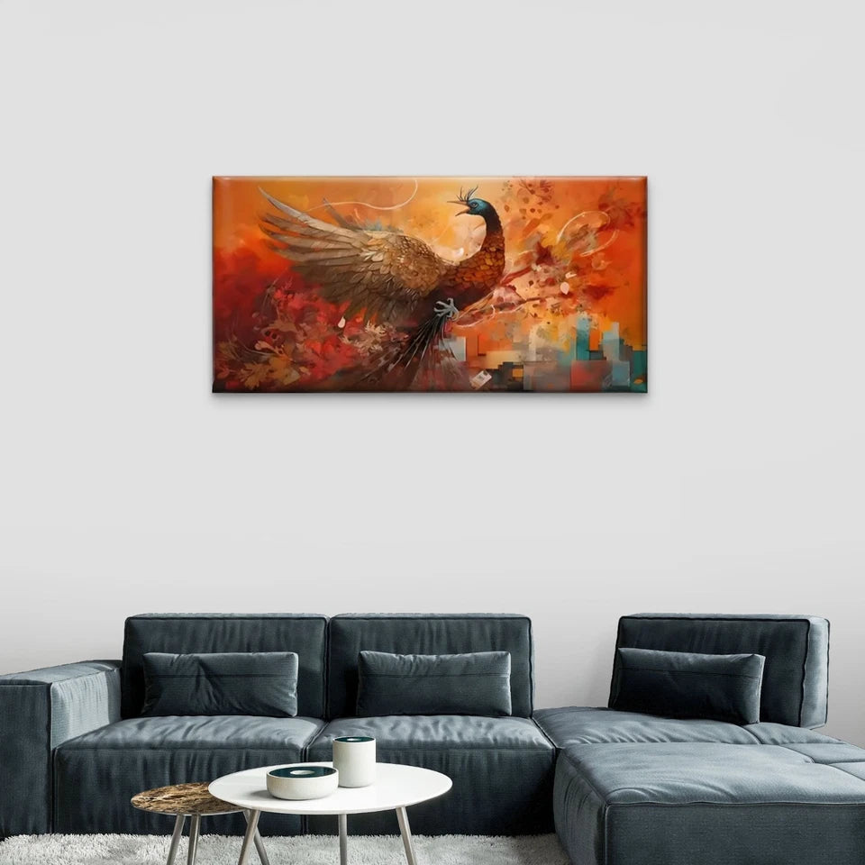 Peacock Abstract Colorful Wall Art Canvas Office Home Room Framed 120x60cm