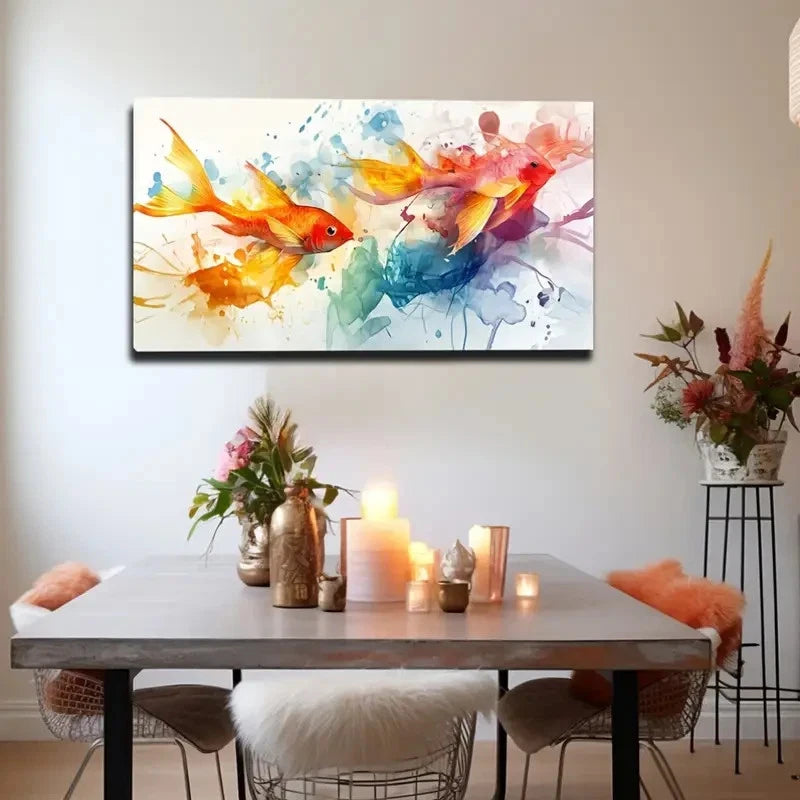 Goldfish Swimming Together Wall Art Canvas Office Home Room Framed 120x60cm