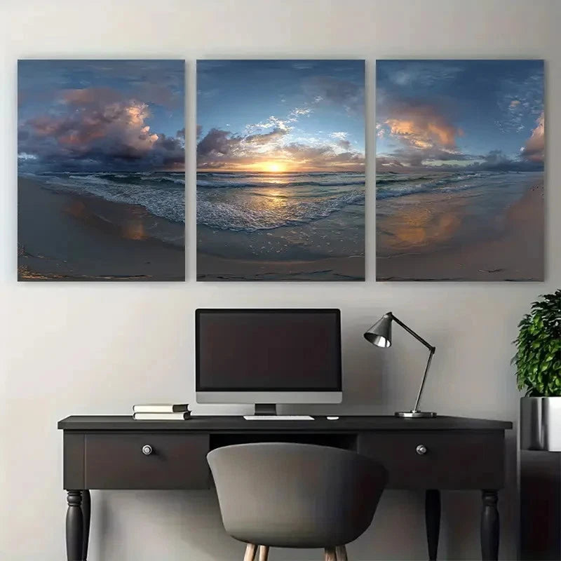 3pcs Sun & Cloud Beach Sunset Gulf Perfect Wall Art Set Canvas Framed 40x60cm - High Quality Print 100% Australian Made Wall Canvas Ready to Hang