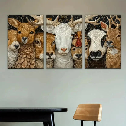 3pcs Fun Animal Party Wall Art Set Canvas Framed 40x60cm - High Quality Print 100% Australian Made Wall Canvas Ready to Hang - Bella Home Decor